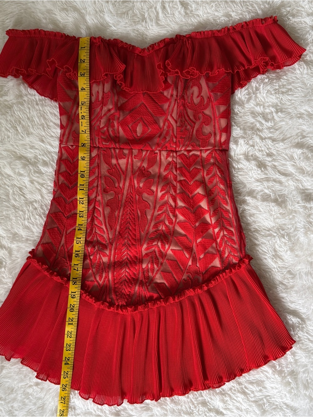 Red Off-Shoulder Ruffled Lace Mini Dress - Picture 6 of 9